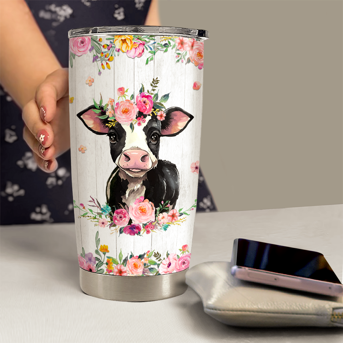 White Cow Stainless Steel Curved Tumbler 20oz