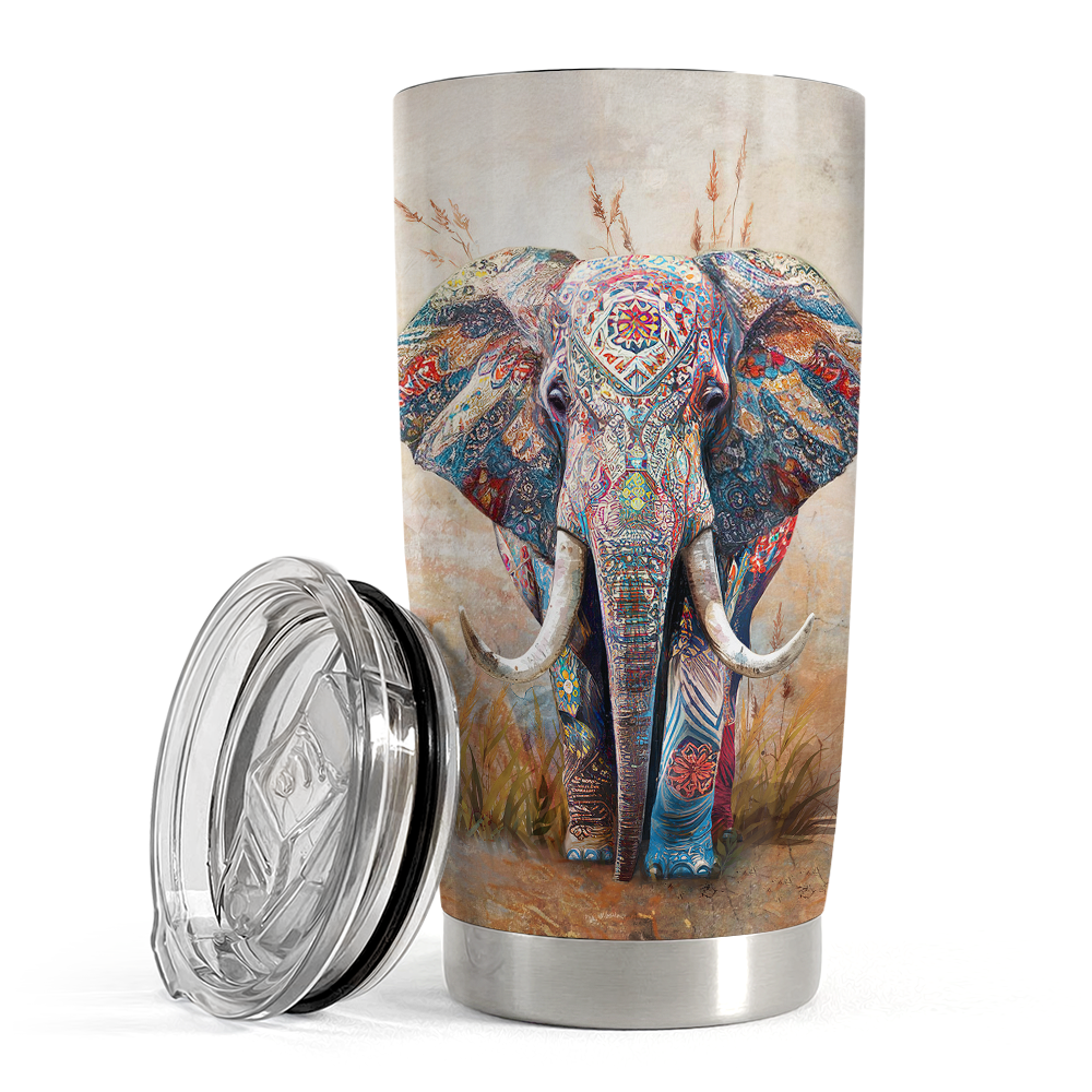 Beige Elephant Stainless Steel Curved Tumbler 20oz
