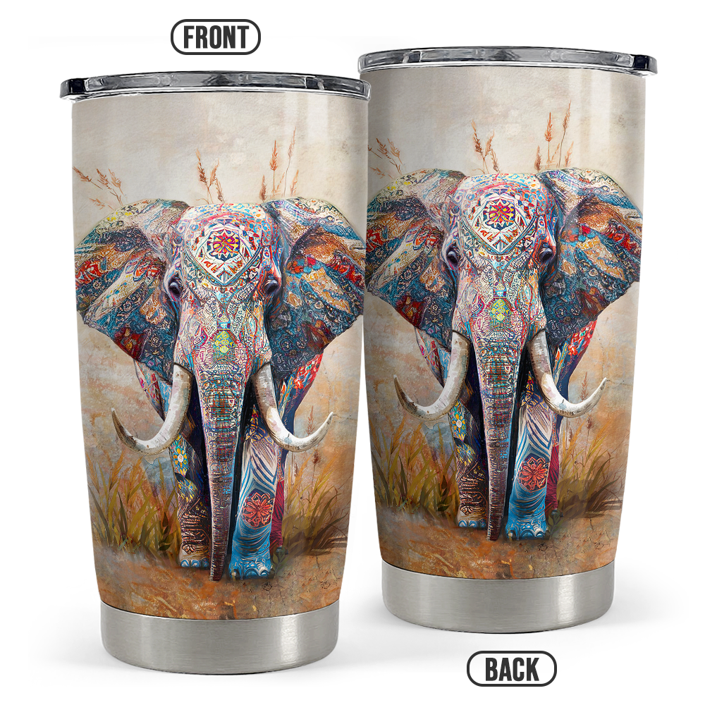 Beige Elephant Stainless Steel Curved Tumbler 20oz