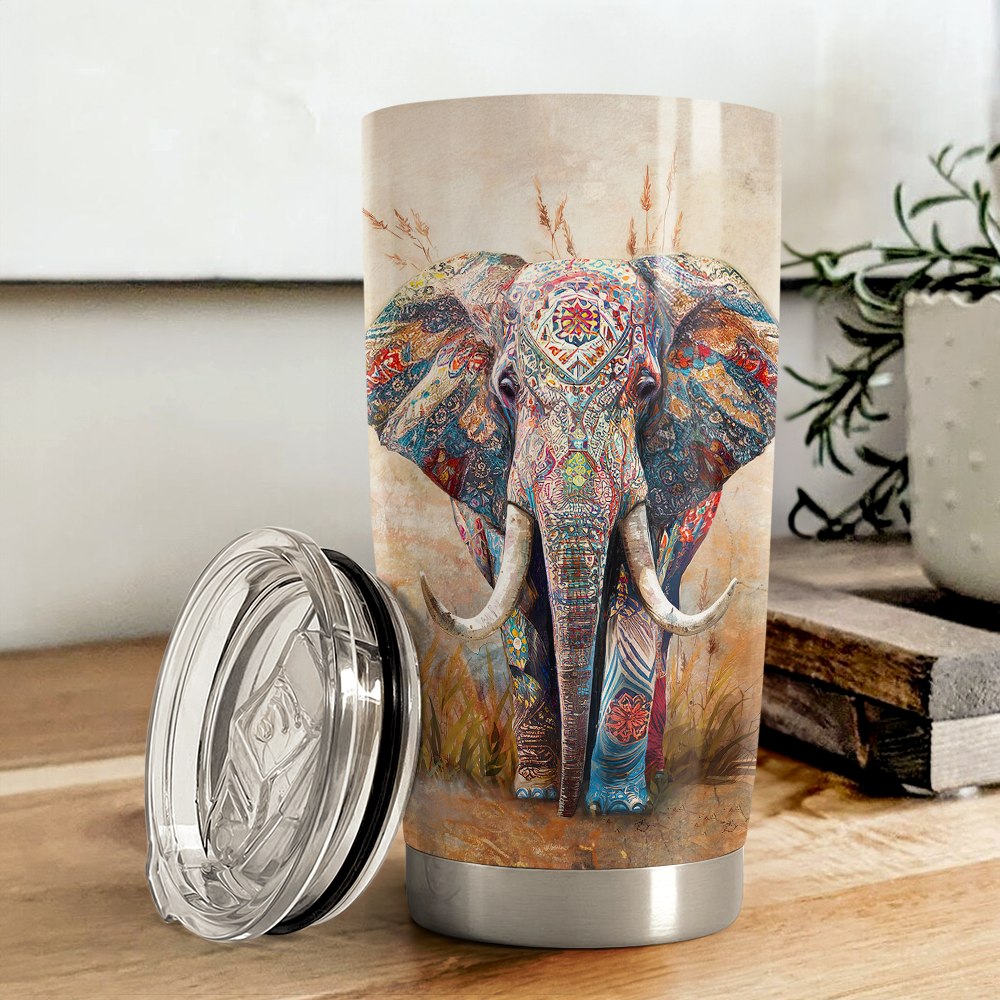 Beige Elephant Stainless Steel Curved Tumbler 20oz