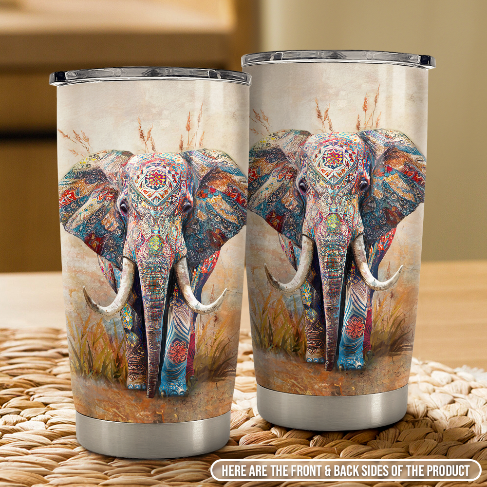 Beige Elephant Stainless Steel Curved Tumbler 20oz