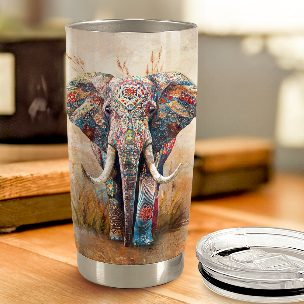 Beige Elephant Stainless Steel Curved Tumbler 20oz