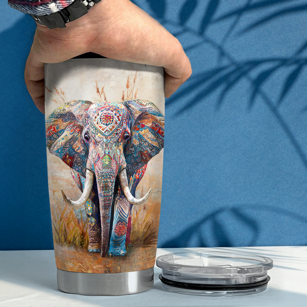 Beige Elephant Stainless Steel Curved Tumbler 20oz