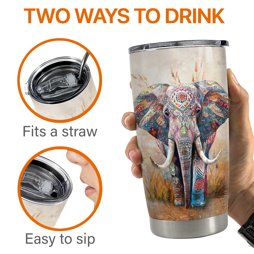 Beige Elephant Stainless Steel Curved Tumbler 20oz