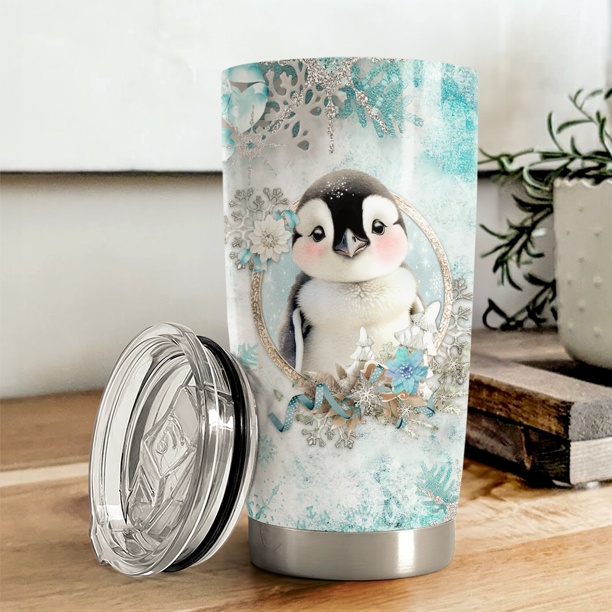 White Penguin Stainless Steel Curved Tumbler 20oz