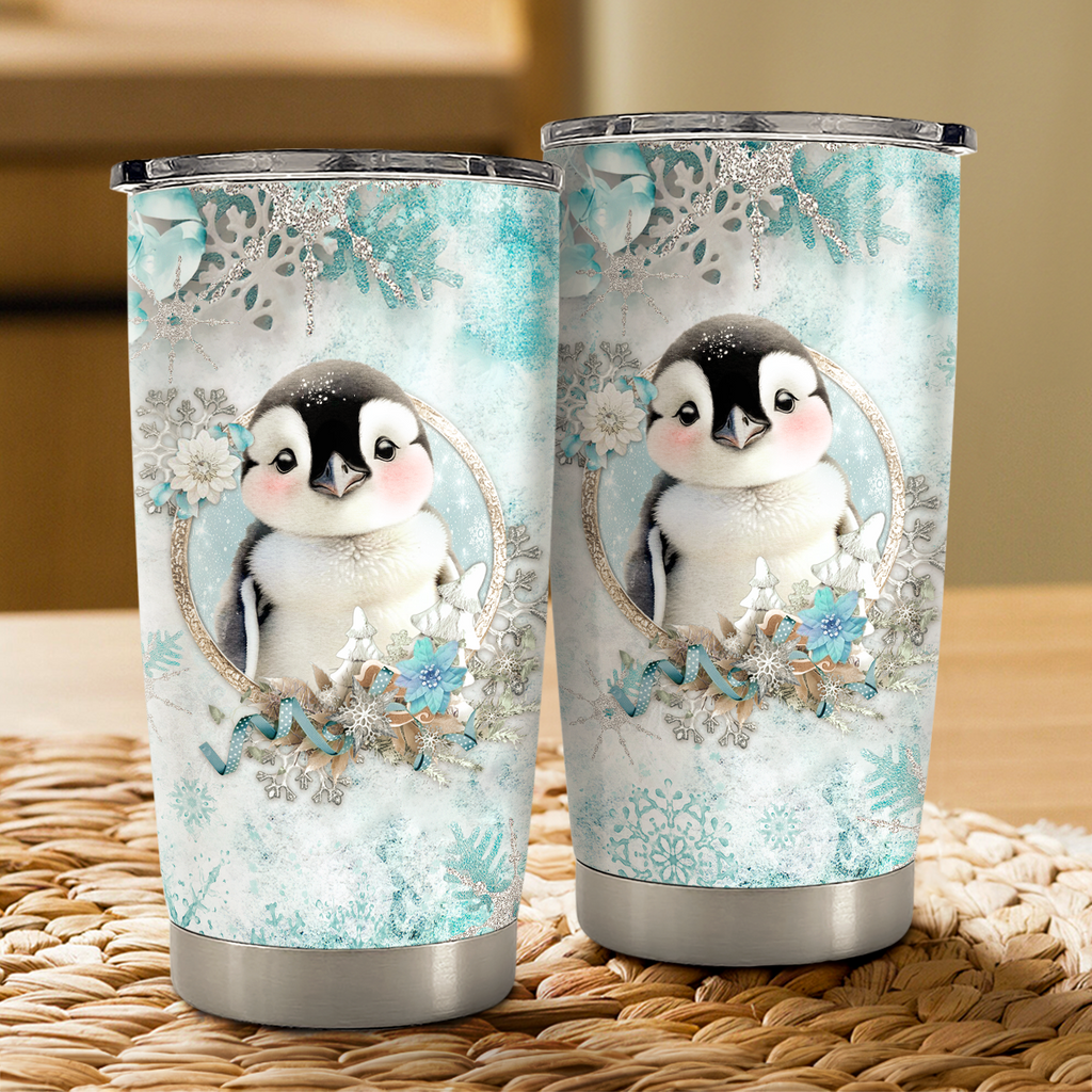 White Penguin Stainless Steel Curved Tumbler 20oz