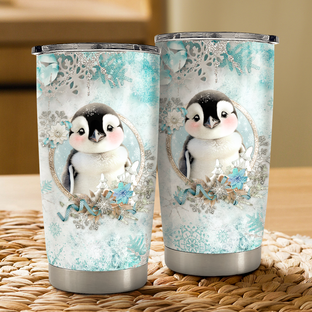 White Penguin Stainless Steel Curved Tumbler 20oz
