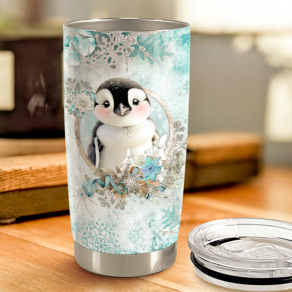 White Penguin Stainless Steel Curved Tumbler 20oz