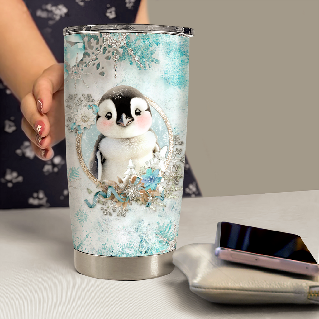 White Penguin Stainless Steel Curved Tumbler 20oz