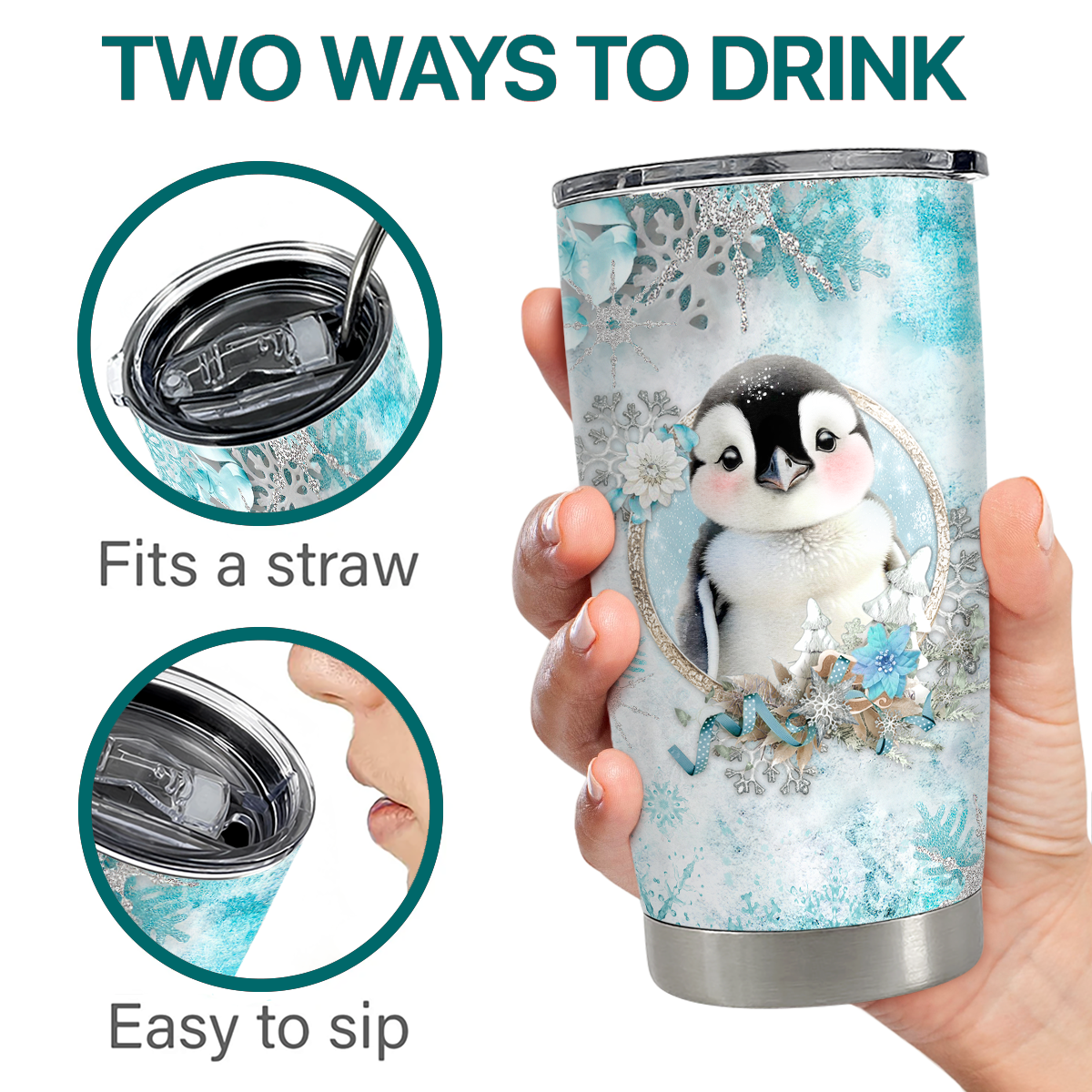 White Penguin Stainless Steel Curved Tumbler 20oz