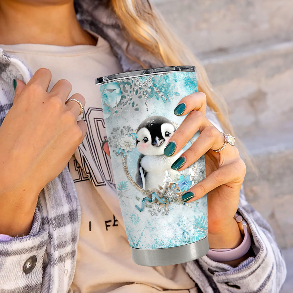 White Penguin Stainless Steel Curved Tumbler 20oz