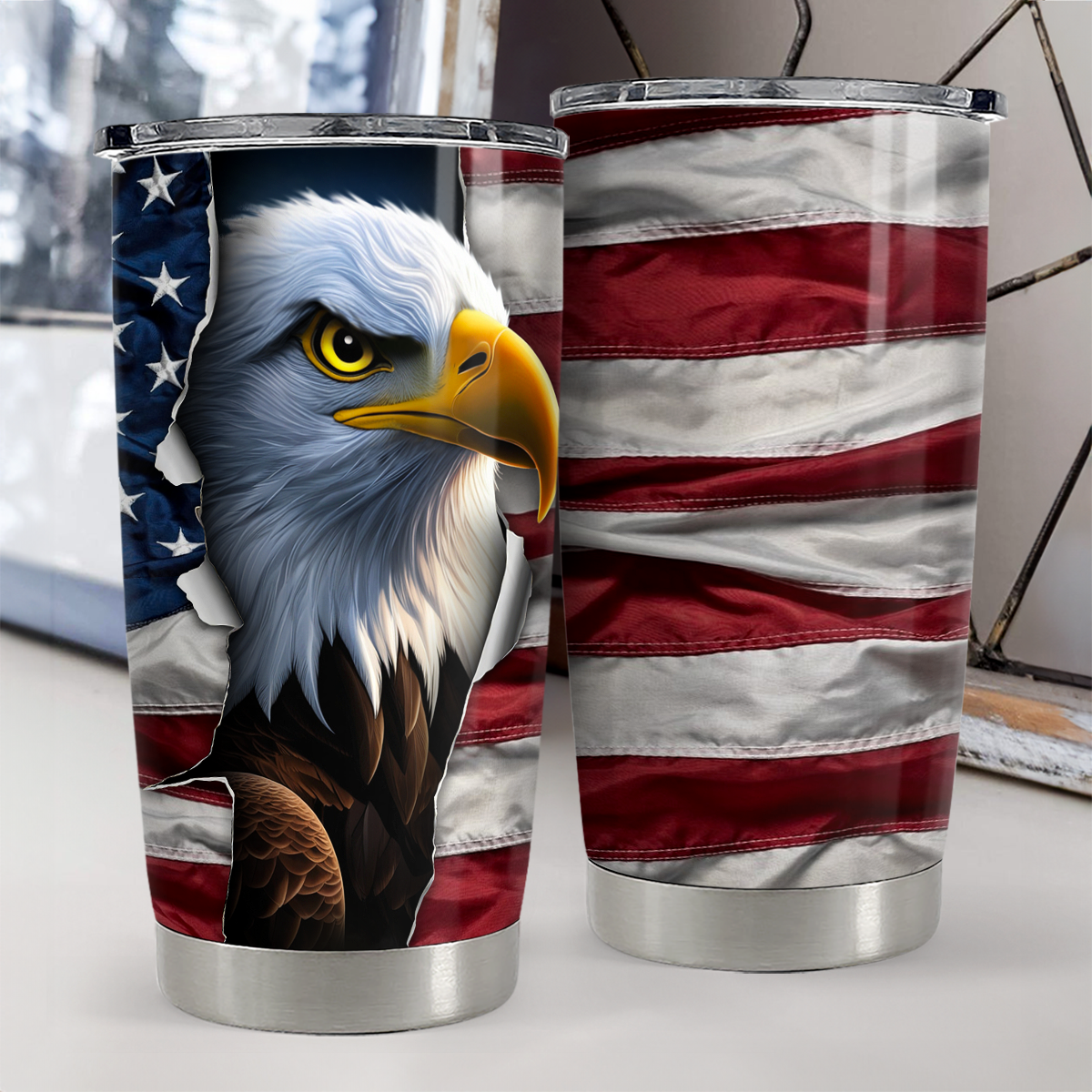 Red Eagle Stainless Steel Curved Tumbler 20oz