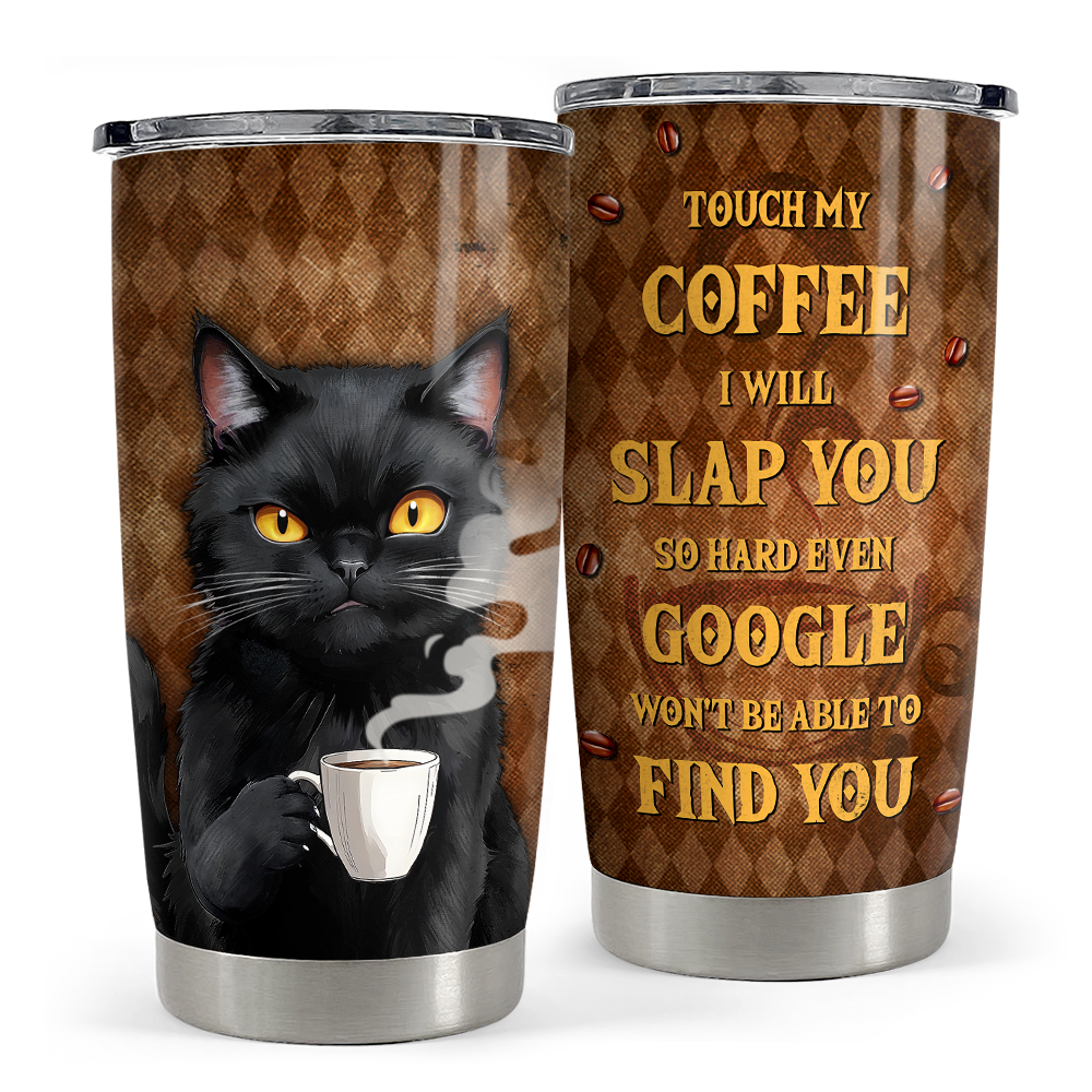 Brown Black Cat Stainless Steel Curved Tumbler 20oz
