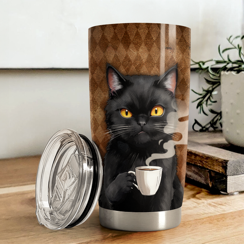 Brown Black Cat Stainless Steel Curved Tumbler 20oz