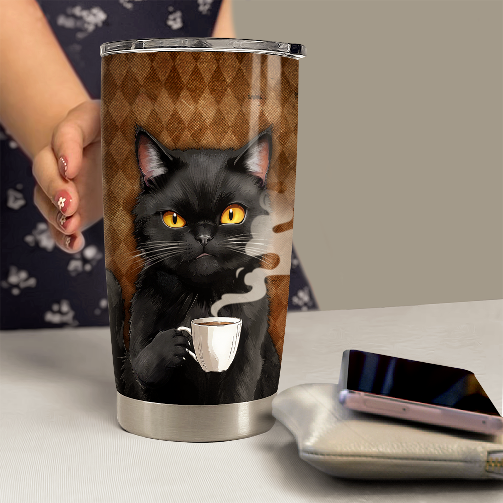 Brown Black Cat Stainless Steel Curved Tumbler 20oz