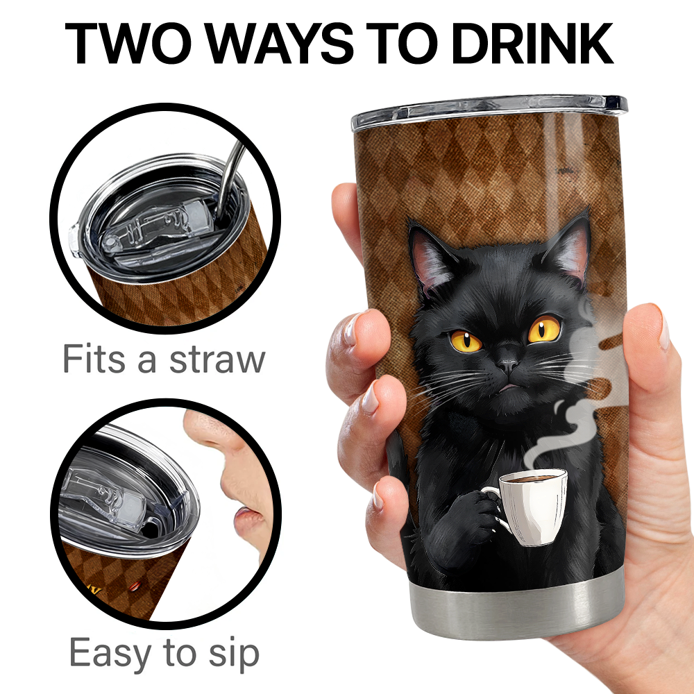 Brown Black Cat Stainless Steel Curved Tumbler 20oz