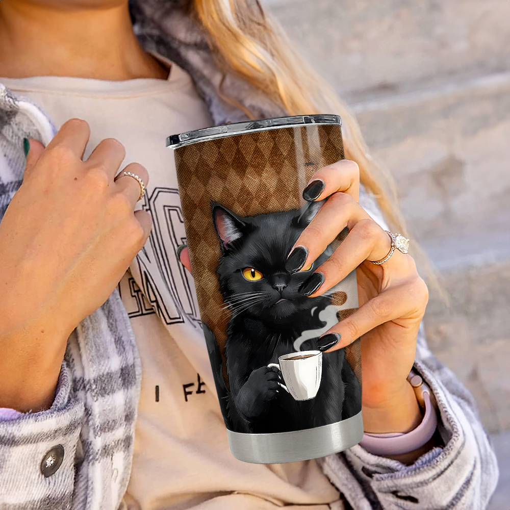 Brown Black Cat Stainless Steel Curved Tumbler 20oz