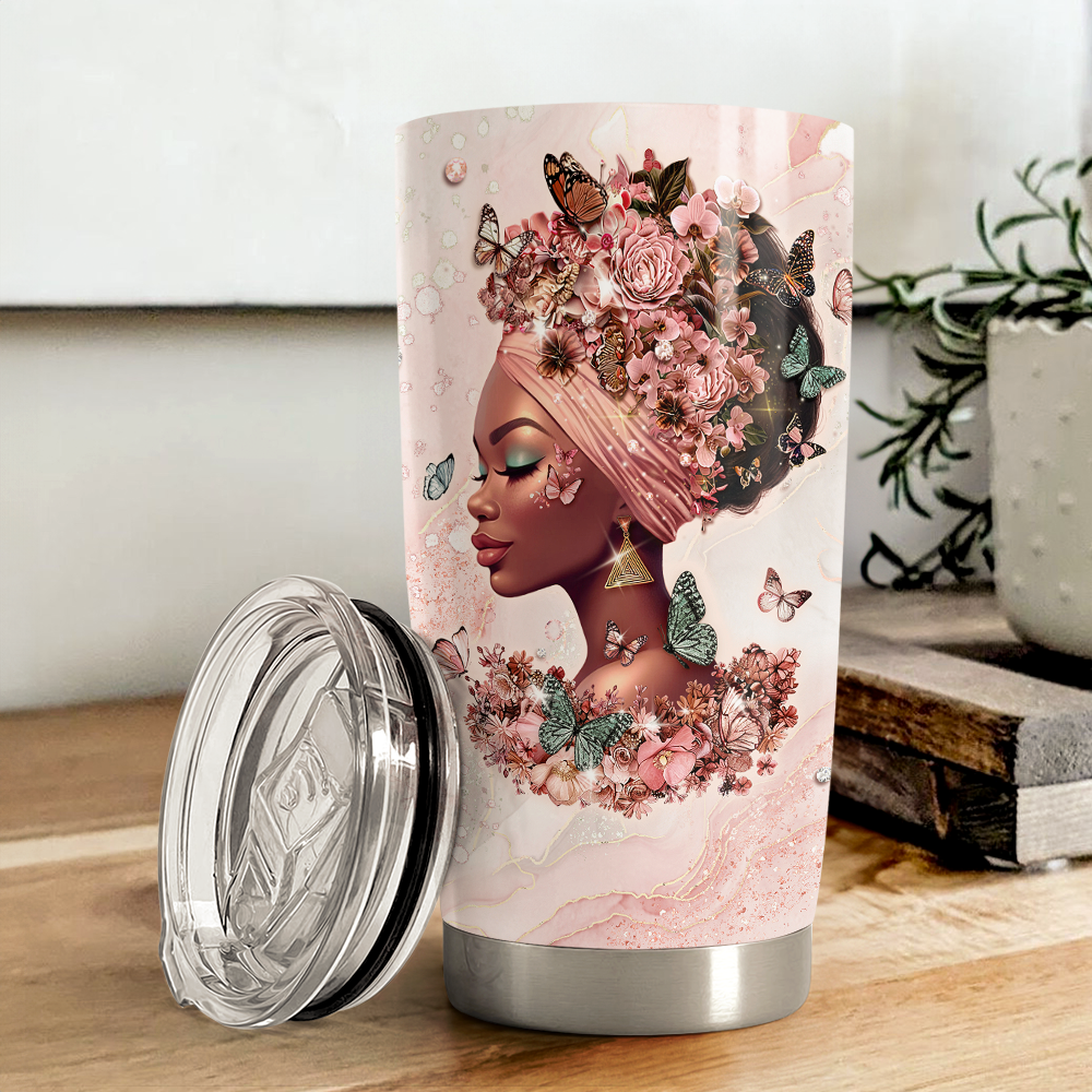 Pink Black Woman Stainless Steel Curved Tumbler 20oz