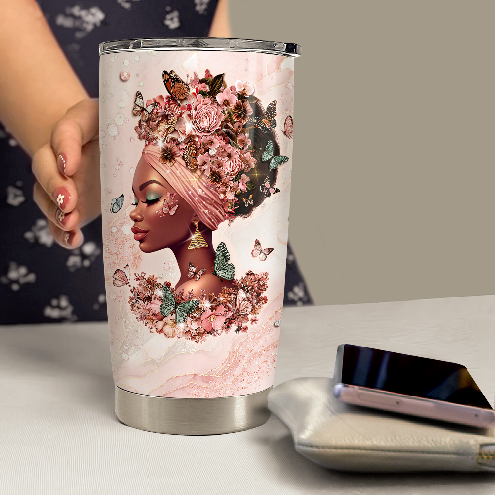Pink Black Woman Stainless Steel Curved Tumbler 20oz