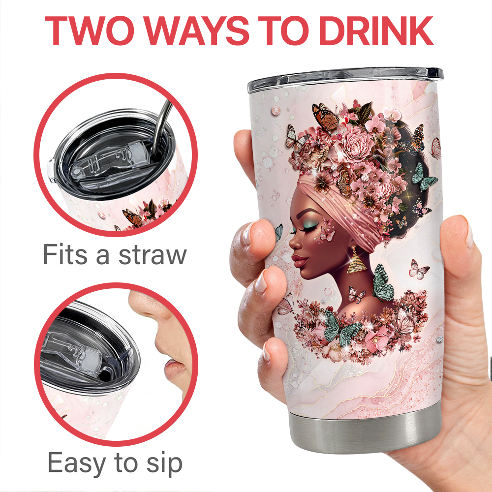 Pink Black Woman Stainless Steel Curved Tumbler 20oz