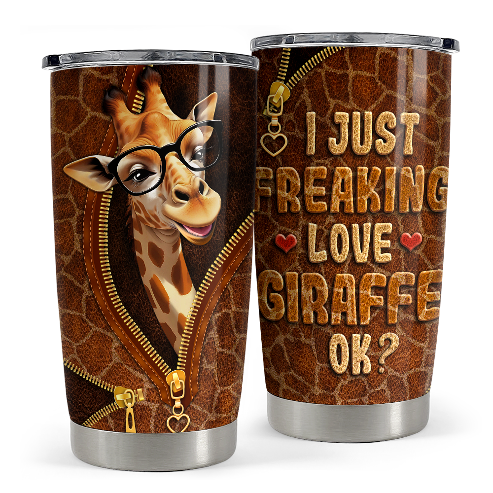 Brown Giraffe Stainless Steel Curved Tumbler 20oz
