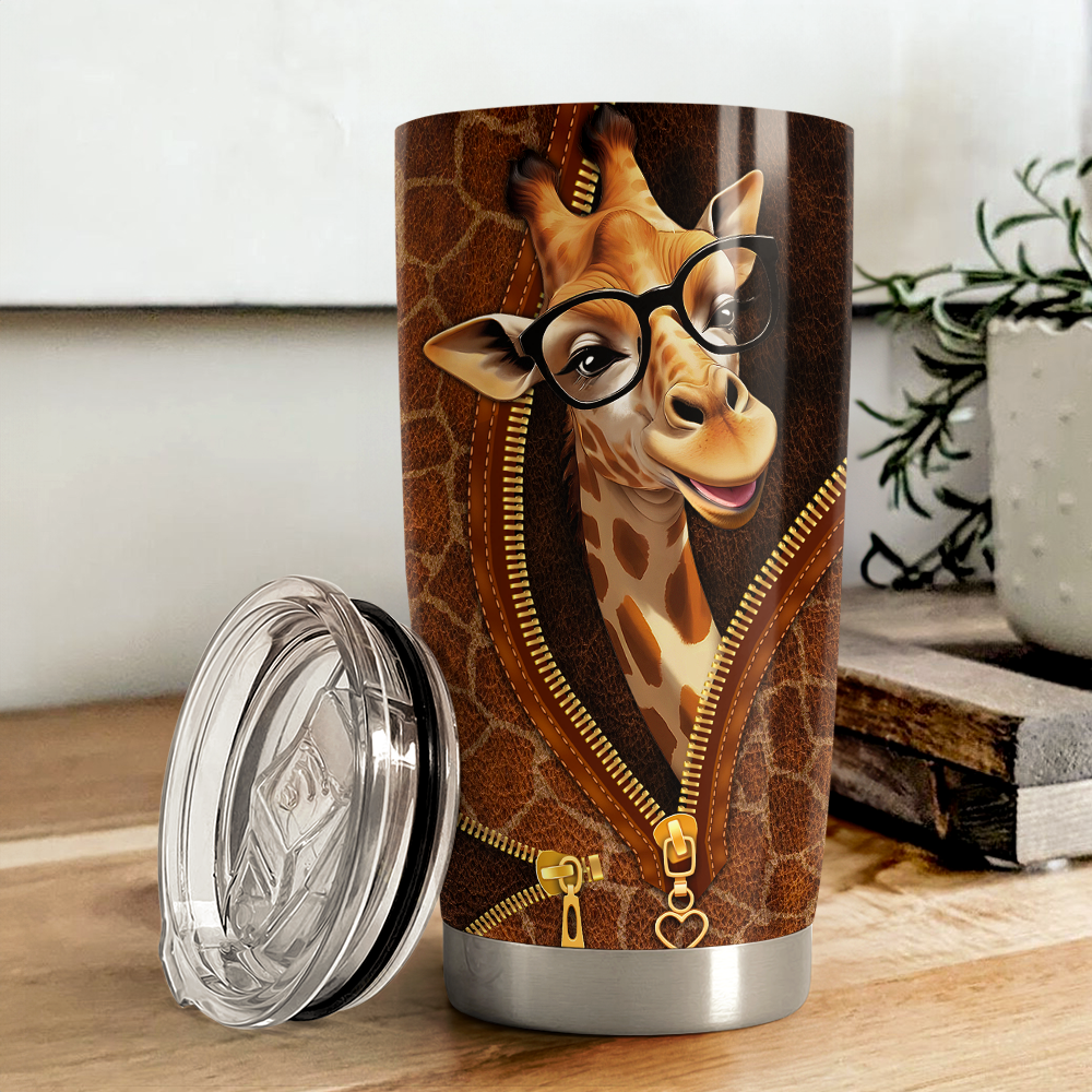 Brown Giraffe Stainless Steel Curved Tumbler 20oz