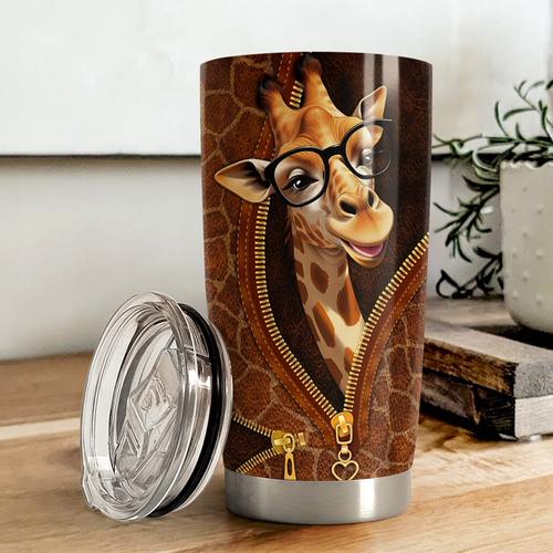 Brown Giraffe Stainless Steel Curved Tumbler 20oz