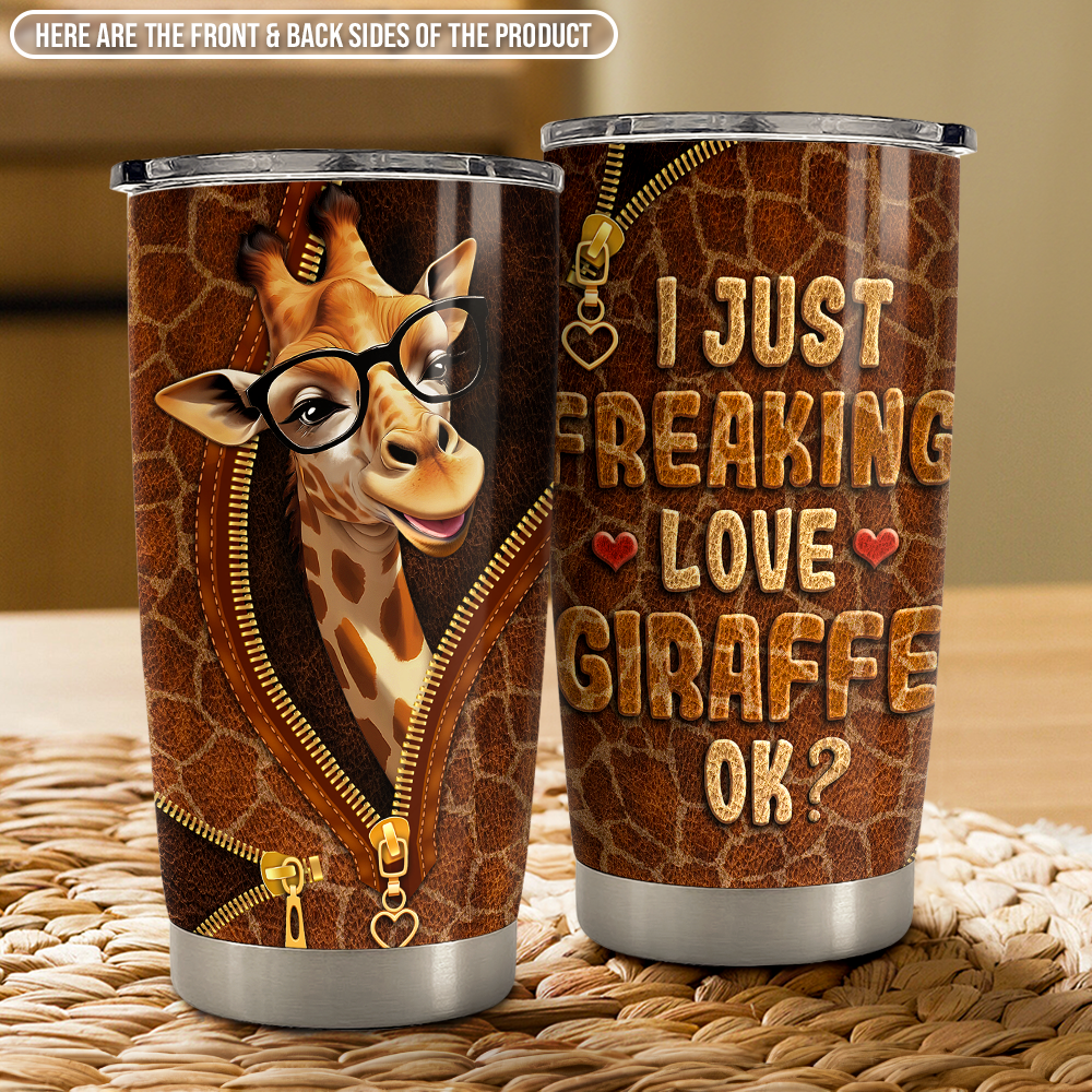Brown Giraffe Stainless Steel Curved Tumbler 20oz