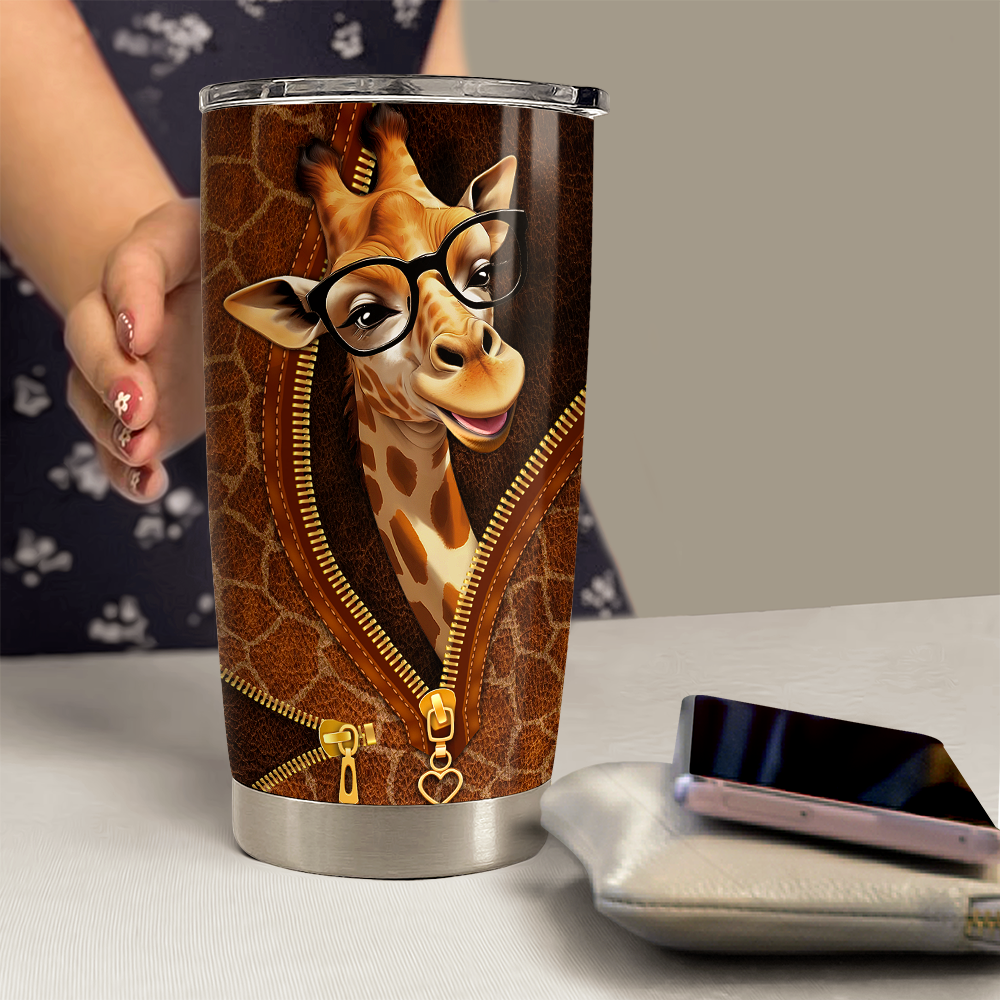 Brown Giraffe Stainless Steel Curved Tumbler 20oz