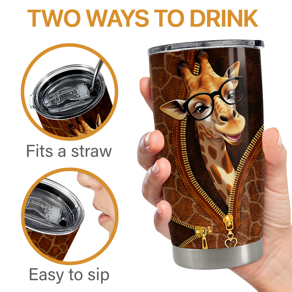 Brown Giraffe Stainless Steel Curved Tumbler 20oz