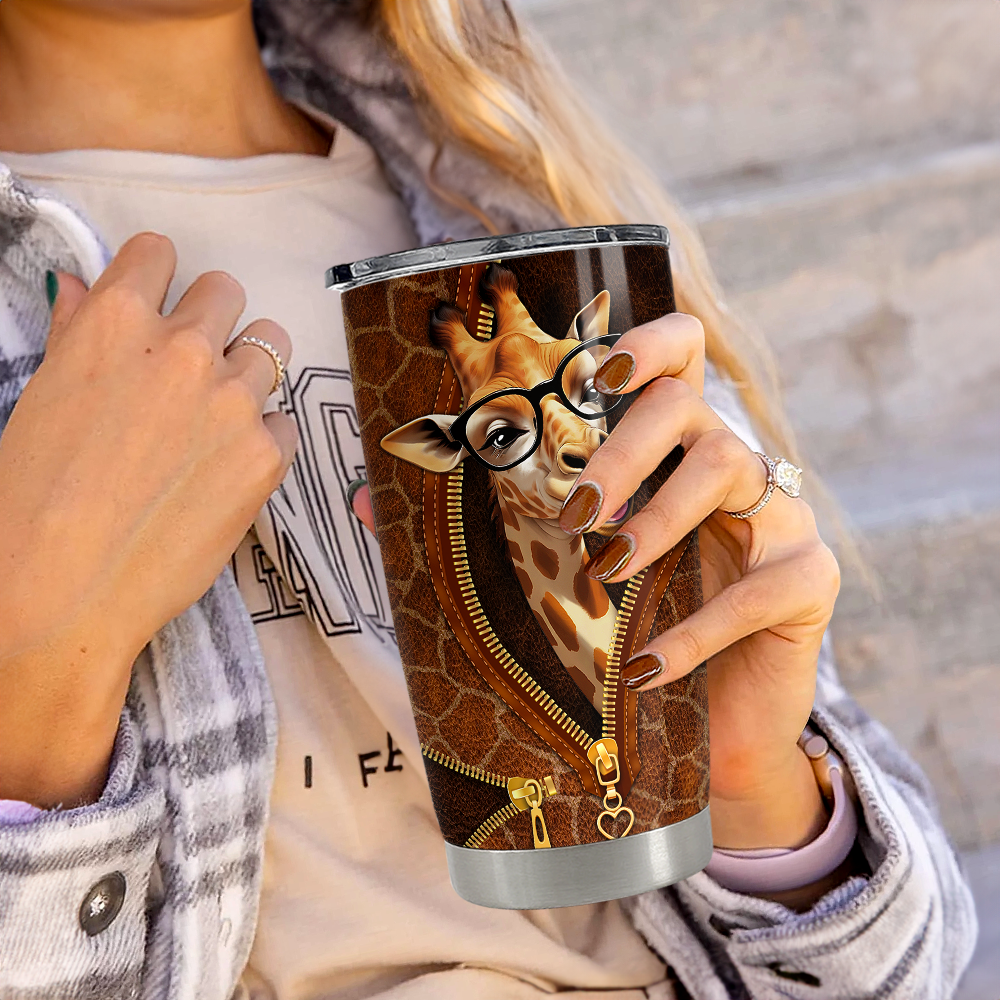 Brown Giraffe Stainless Steel Curved Tumbler 20oz