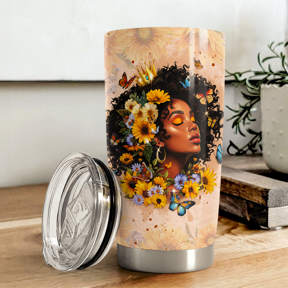 Brown Black Woman Stainless Steel Curved Tumbler 20oz