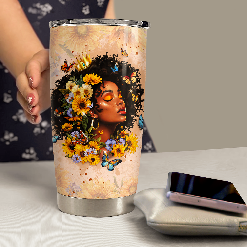 Brown Black Woman Stainless Steel Curved Tumbler 20oz