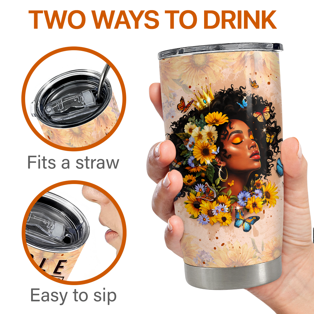 Brown Black Woman Stainless Steel Curved Tumbler 20oz
