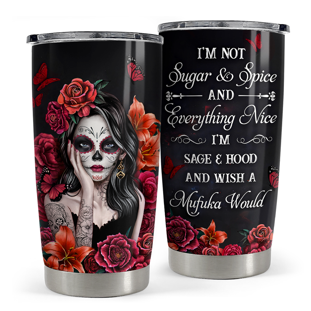 Black Sugar Skull Stainless Steel Curved Tumbler 20oz