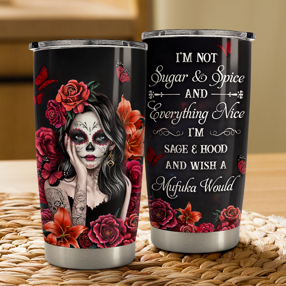 Black Sugar Skull Stainless Steel Curved Tumbler 20oz