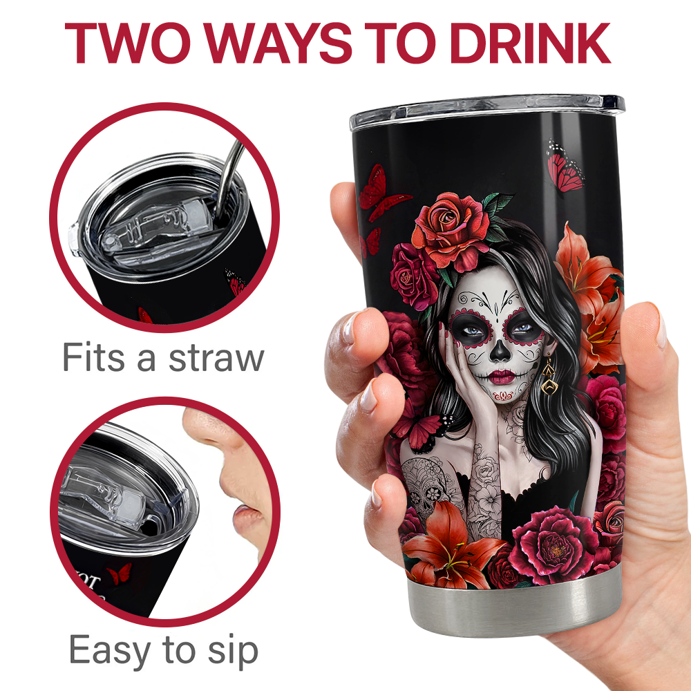 Black Sugar Skull Stainless Steel Curved Tumbler 20oz