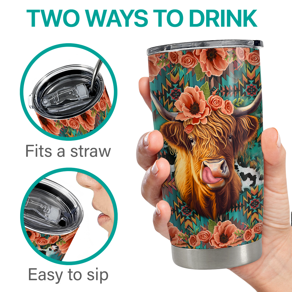 Highland Cow Stainless Steel Curved Tumbler 20oz
