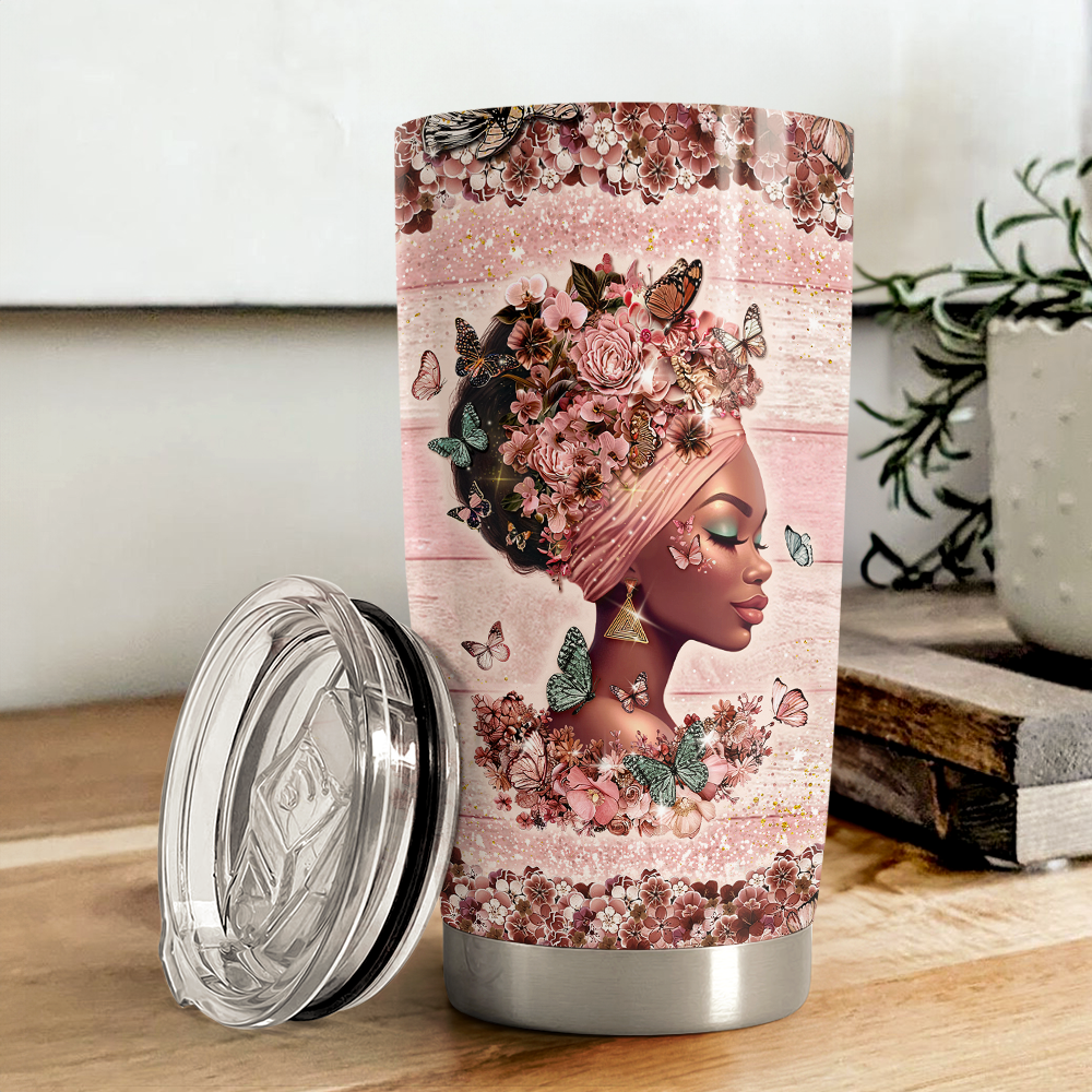 Pink Black Woman Stainless Steel Curved Tumbler 20oz