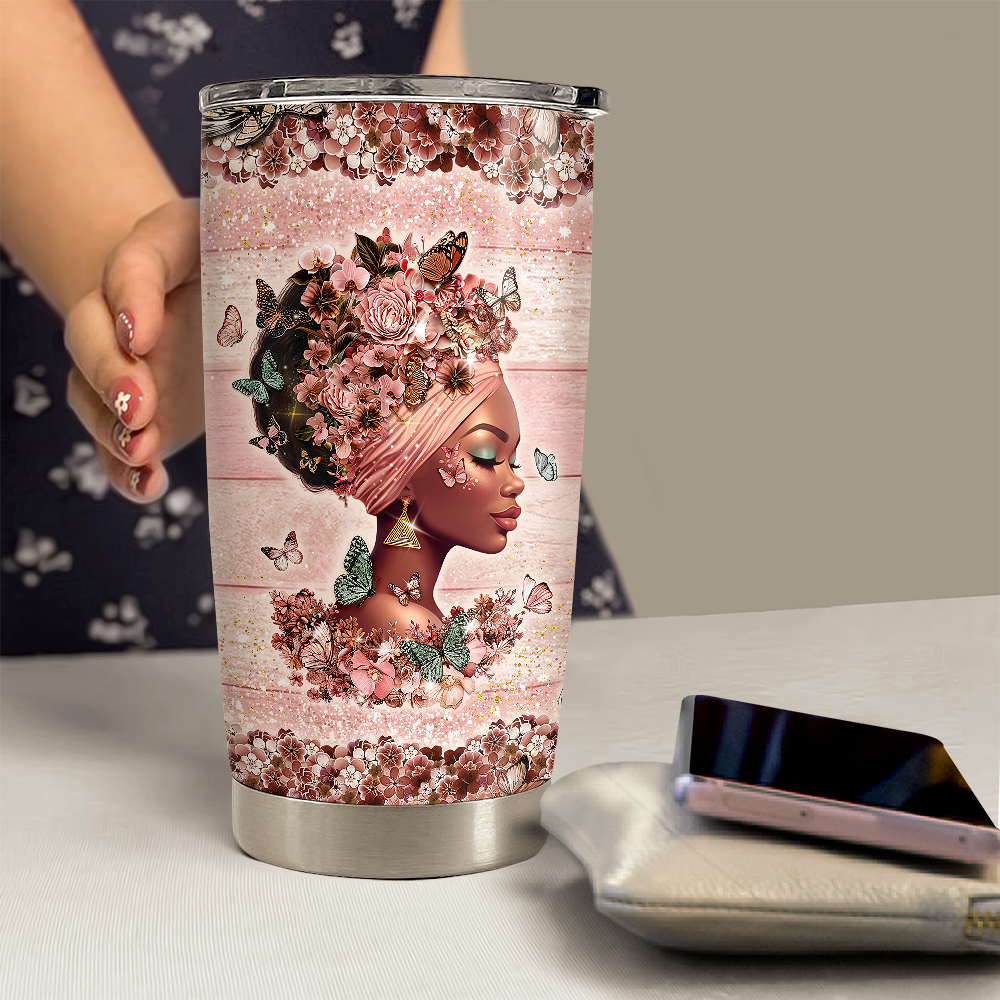 Pink Black Woman Stainless Steel Curved Tumbler 20oz