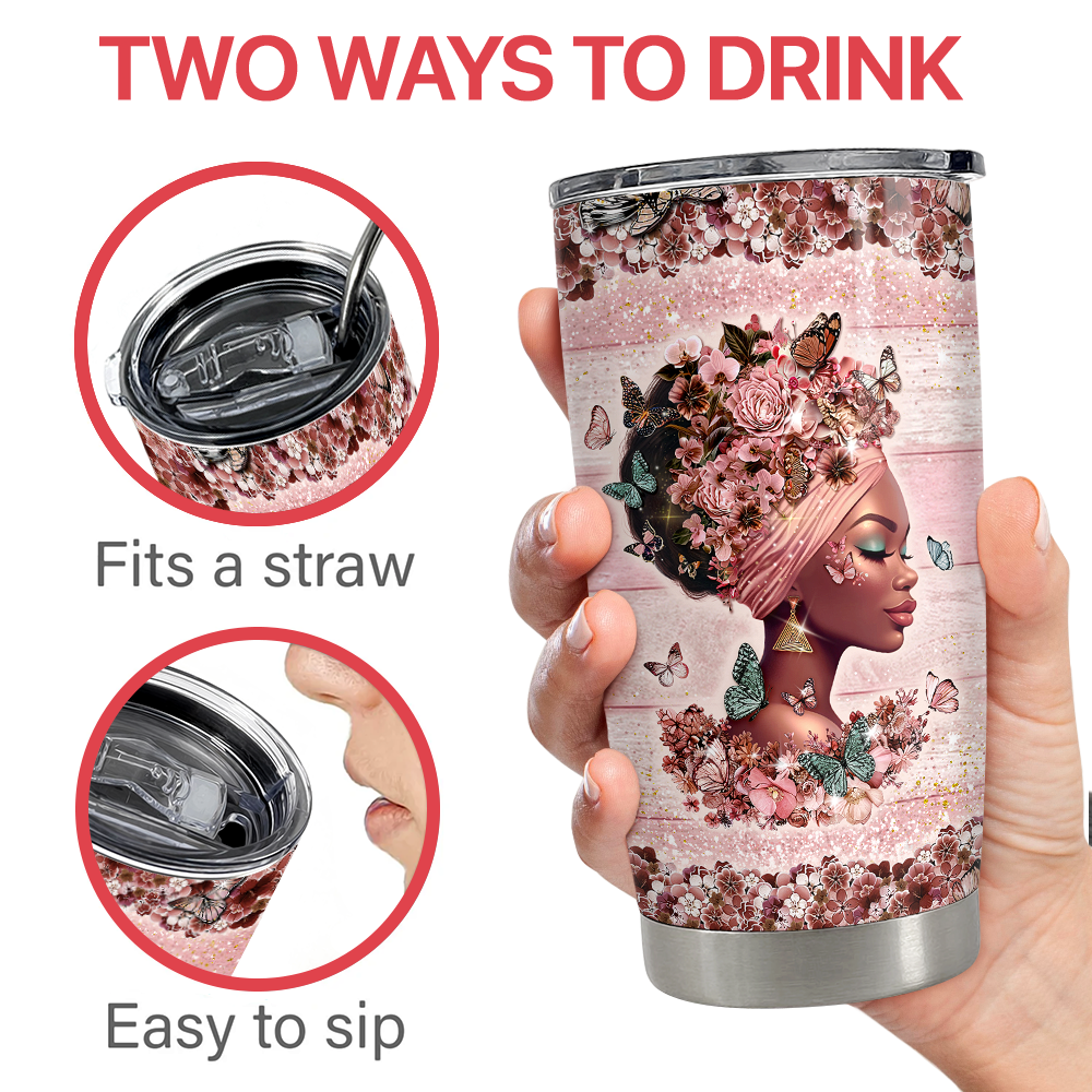 Pink Black Woman Stainless Steel Curved Tumbler 20oz