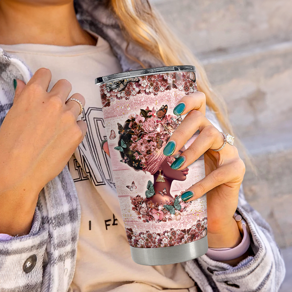 Pink Black Woman Stainless Steel Curved Tumbler 20oz