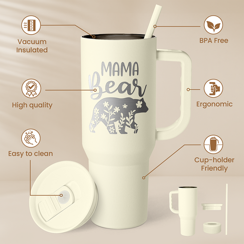 Beige Mama Bear Slidemate | Slider Tumbler with Handle 40oz