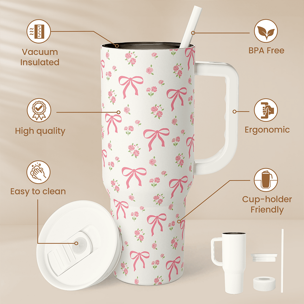 White Bow Slidemate | Slider Tumbler with Handle 40oz