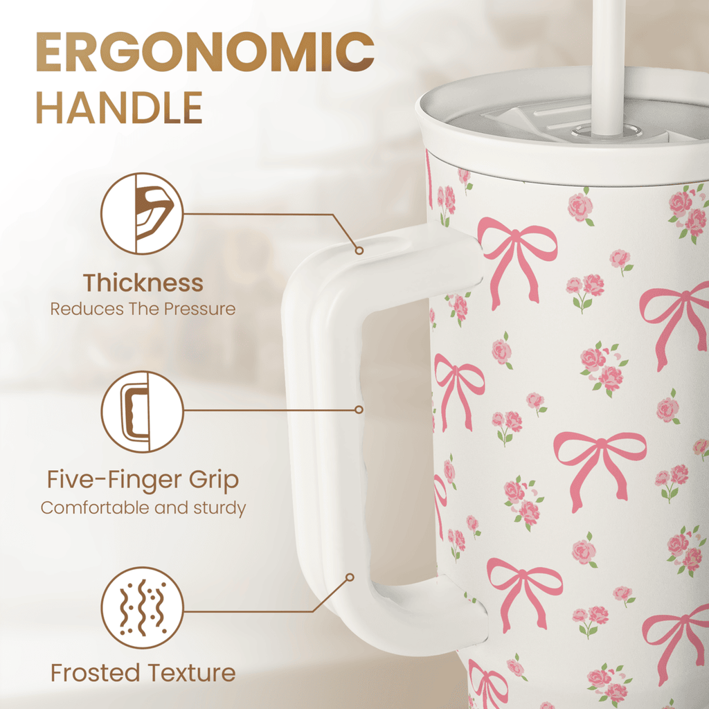 White Bow Slidemate | Slider Tumbler with Handle 40oz