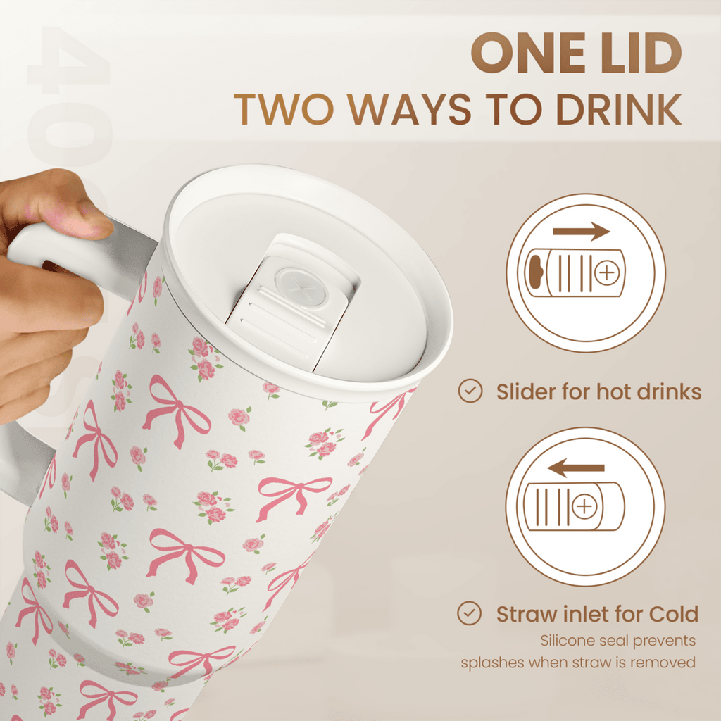 White Bow Slidemate | Slider Tumbler with Handle 40oz