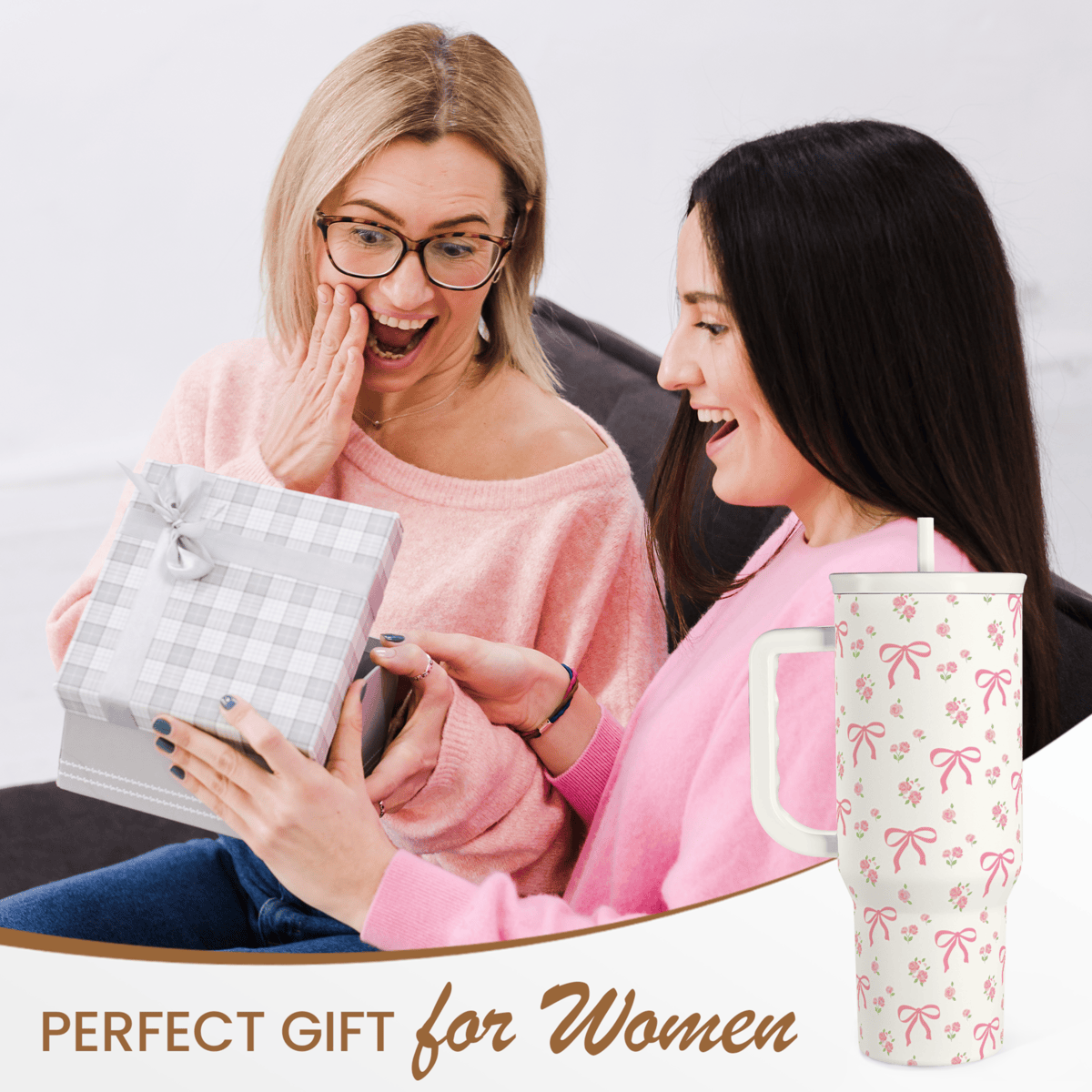 White Bow Slidemate | Slider Tumbler with Handle 40oz