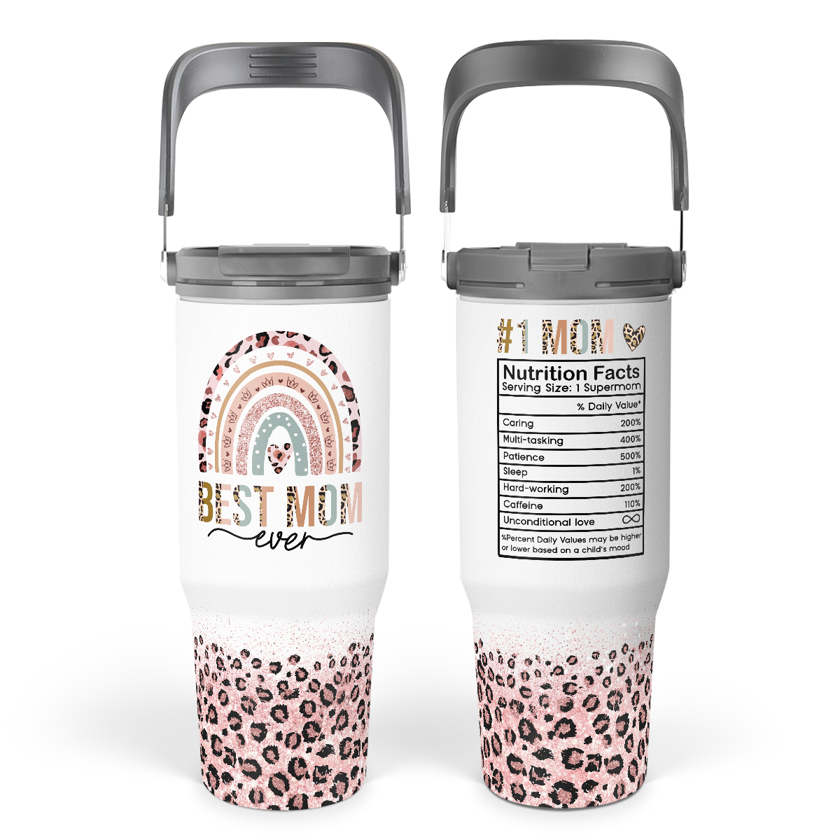 White Best Mom Ever Flip Straw Tumbler with Handle 30oz