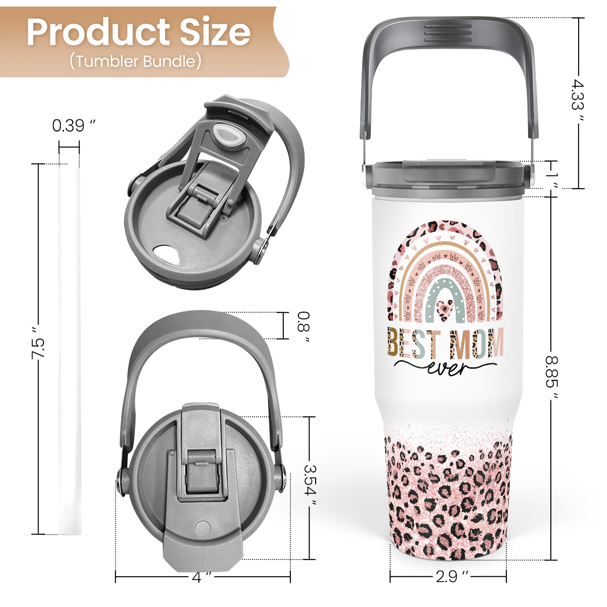 White Best Mom Ever Flip Straw Tumbler with Handle 30oz