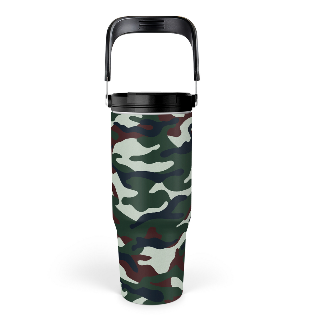 Camo Camouflage Flip Straw Tumbler with Handle 30oz
